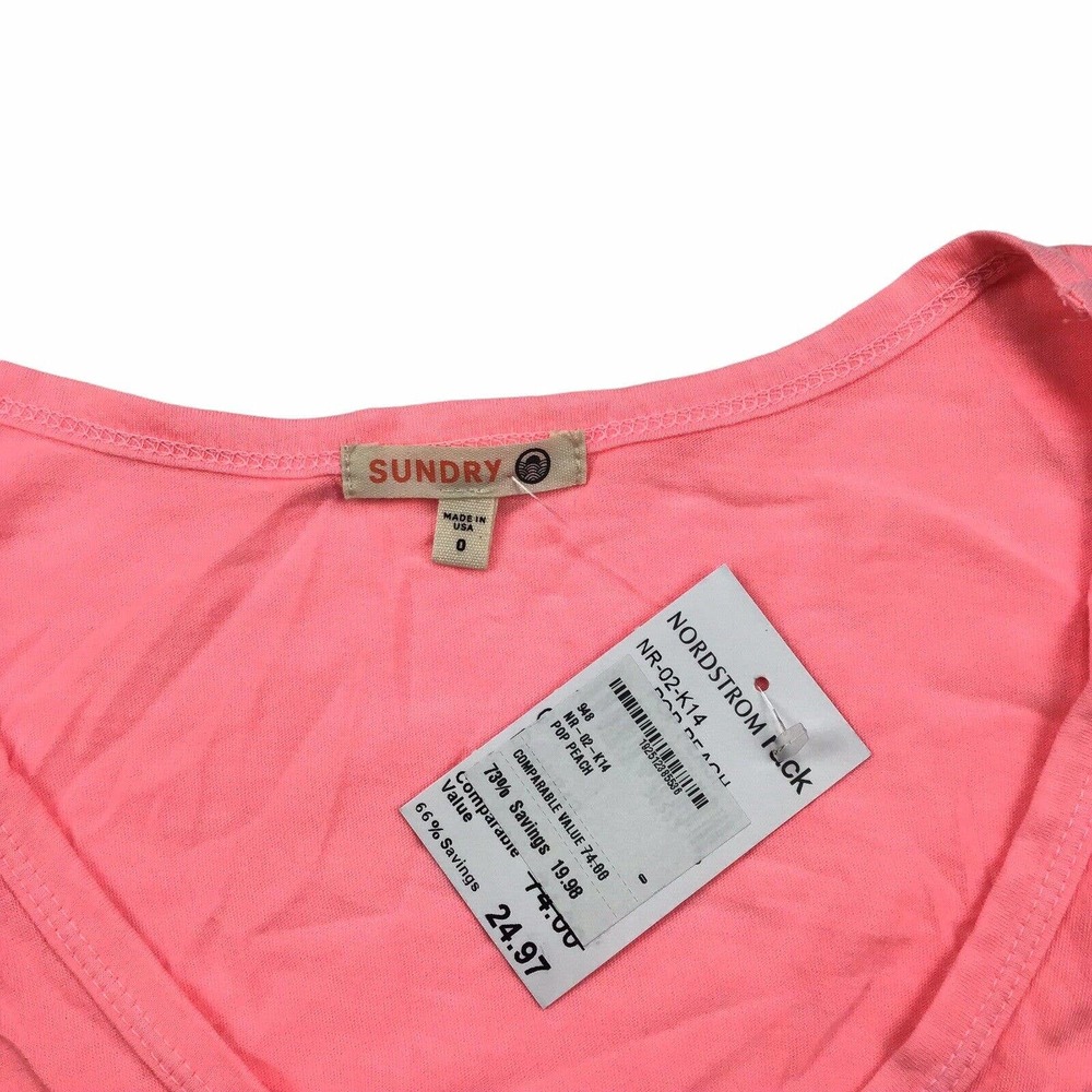 Sundry Women's Pop Peach Deep Scoop Neck Short Sleeve T-Shirt Size 0 / XS - Picture 2 of 2